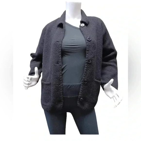 Squaw Valley Vintage Black 100% Wool Cardigan  Size Large Petite - Picture 2 of 9